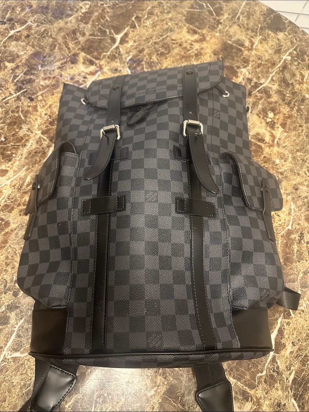 Luxury Gray Checkered Men's Backpack